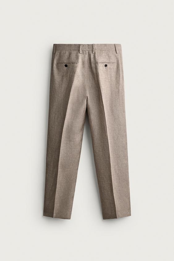PANTALON REGULAR FIT 100 % LIN - Sable / Chiné de Zara - Image 7