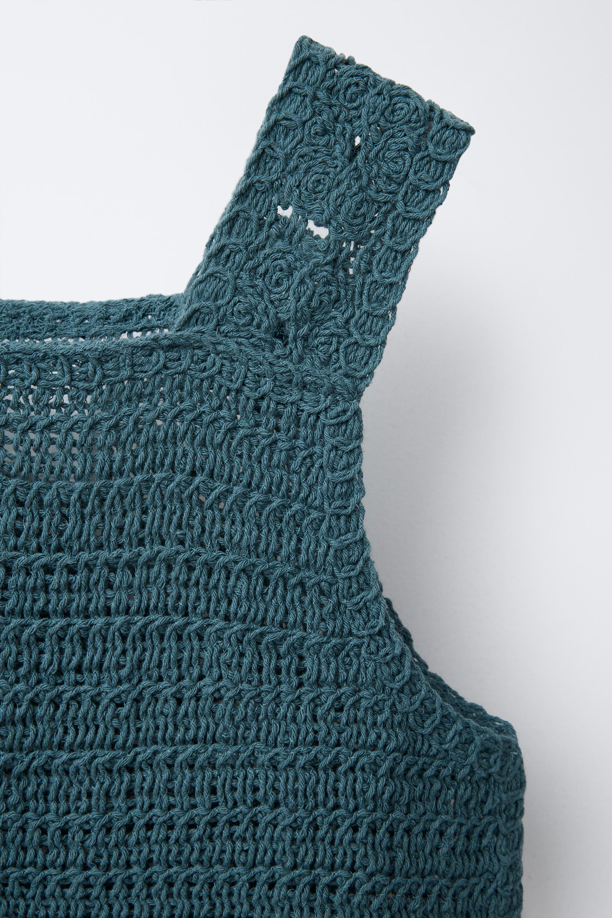 FLORAL CROCHET KNIT TOP - Duck blue | ZARA United States