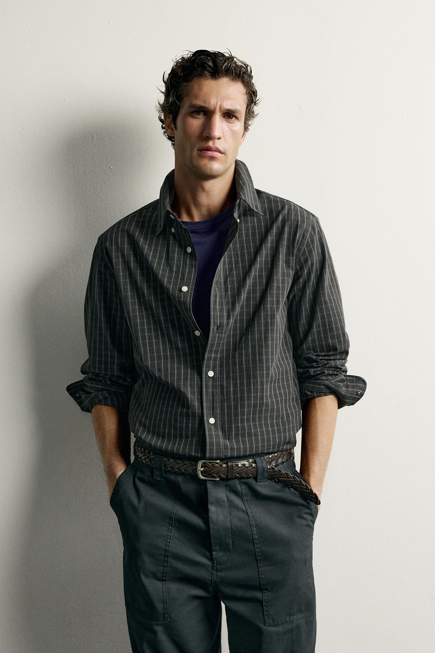Мужская рубашка Zara Checked Regular Fit, цвет: Серый — фото 2