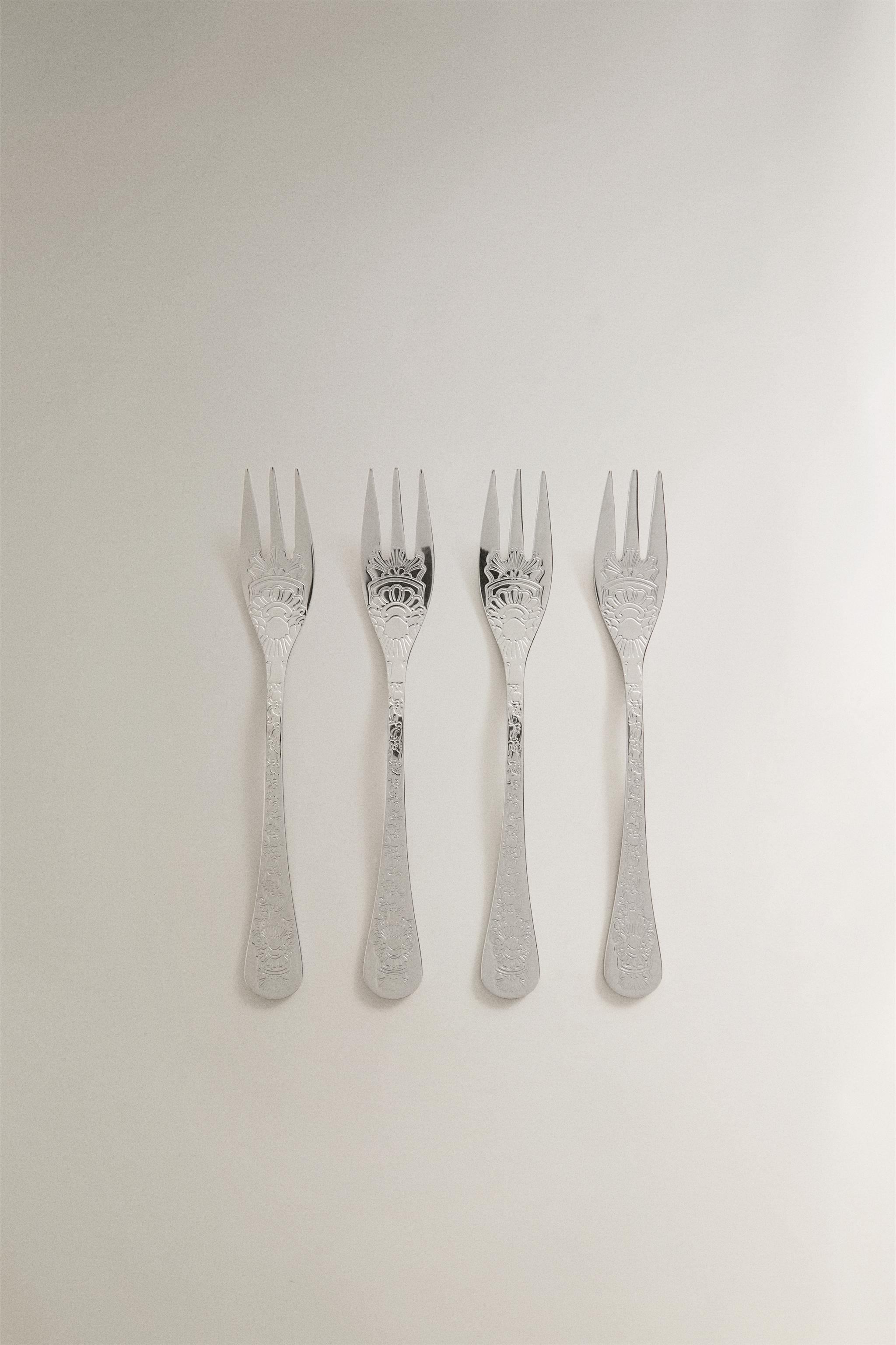 ENGRAVED STEEL DESSERT FORK PACK (PACK OF 4) — Steel