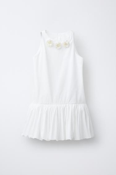 JEWEL FLOWER NECK BALLOON DRESS - White by Zara