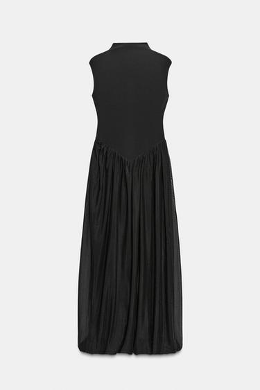 Zara 拼接網紗長洋裝 - 黑色