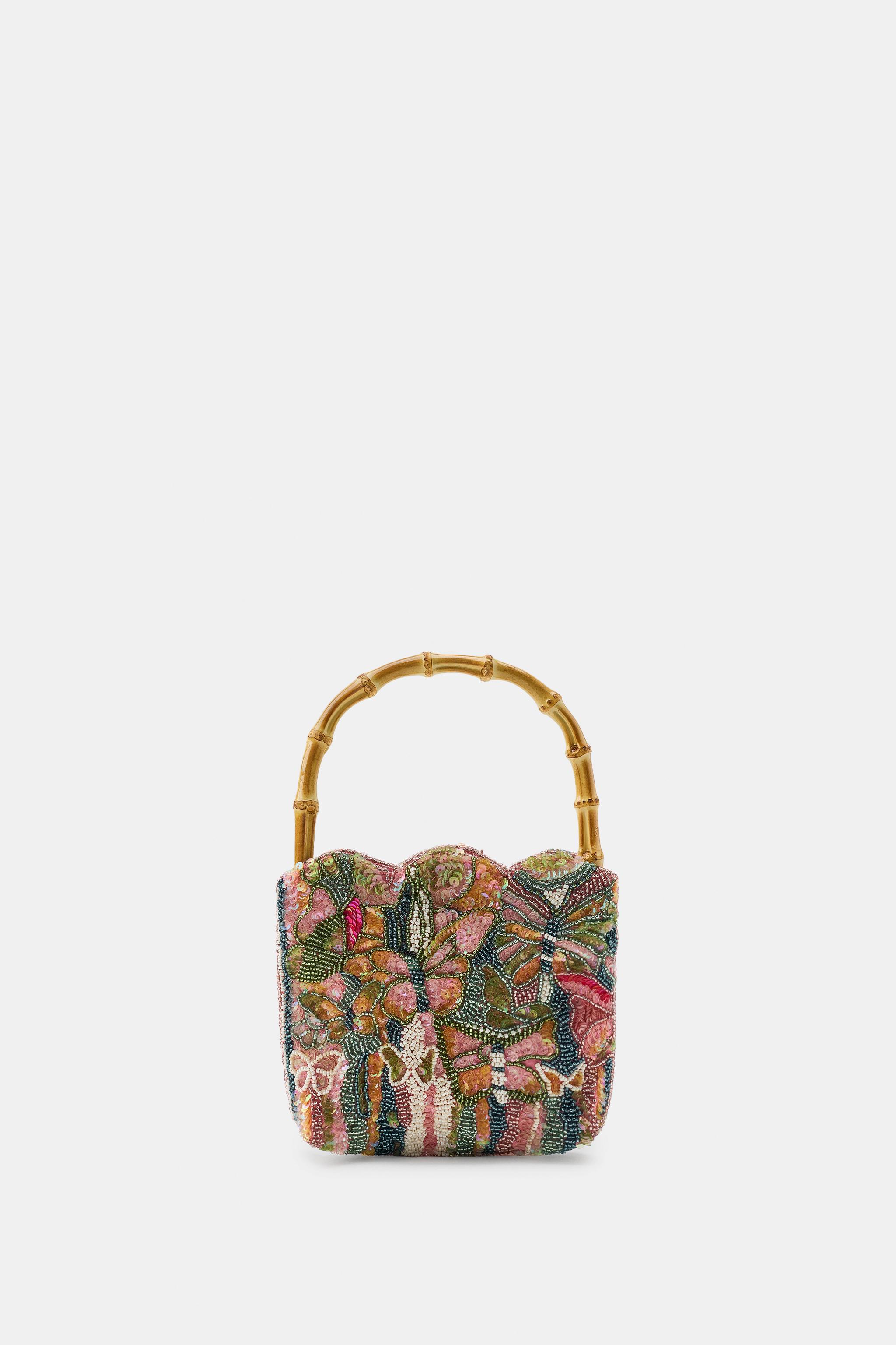 COMBINED BEADED MINI BAG — Sand