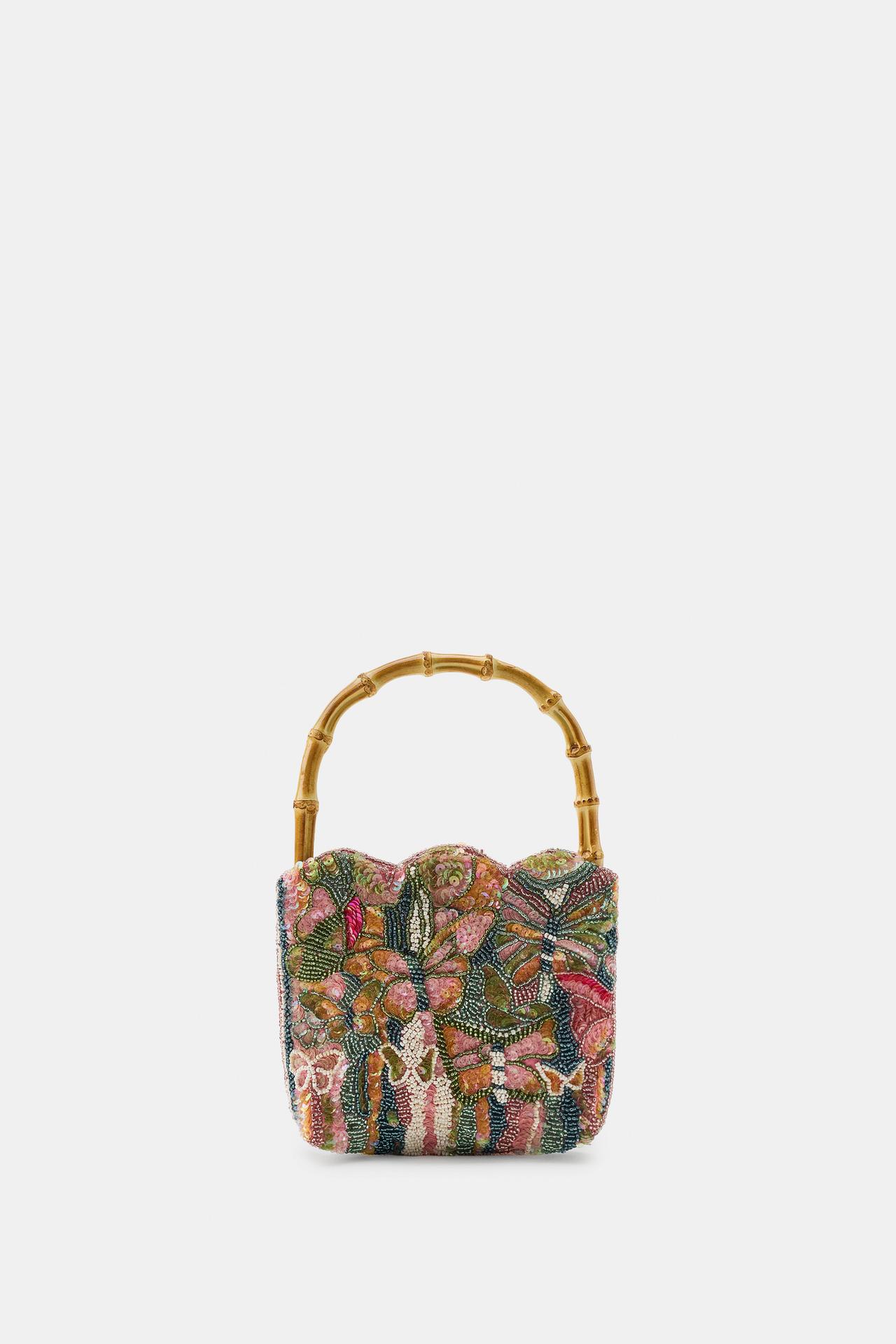 COMBINED BEADED MINI BAG — Sand