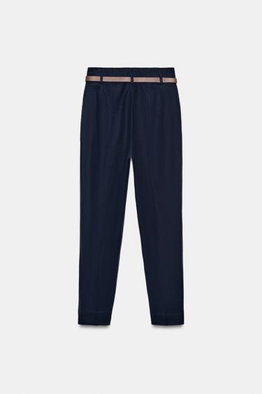 PANTALON TAILLE HAUTE ET CEINTURE - Bleu marine de Zara - Image 6