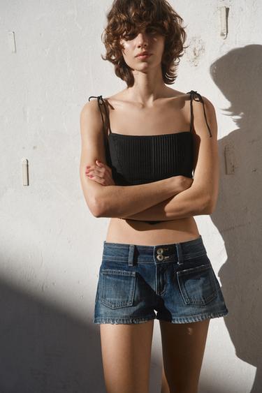 POPLIN CORSETRY-INSPIRED CROP TOP - Black by Zara