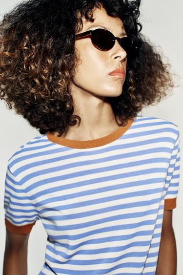 TOP IN MAGLIA A RIGHE - Blu/Bianco di Zara