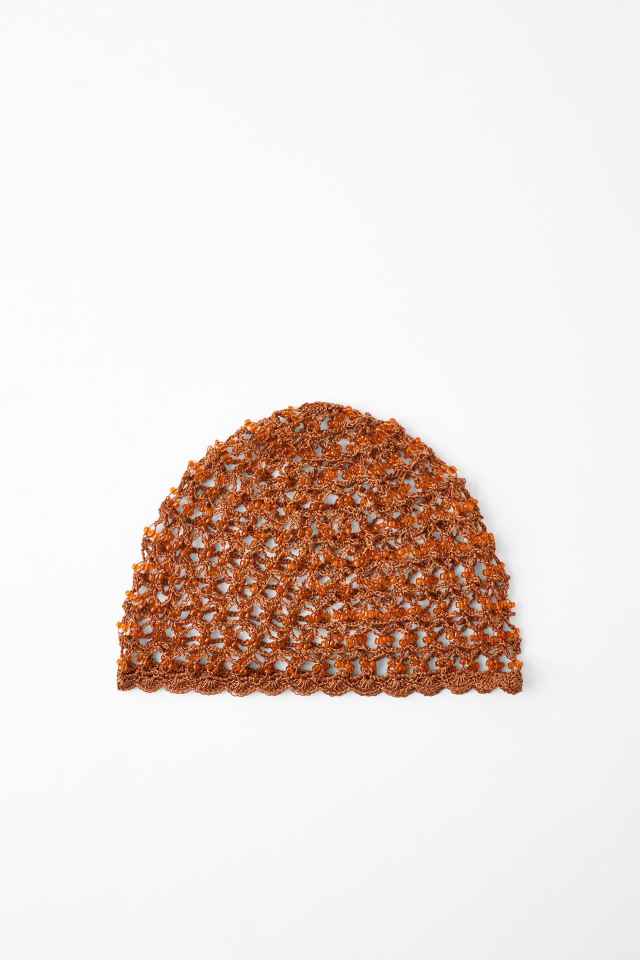 CROCHET BEADED CAP — Orange