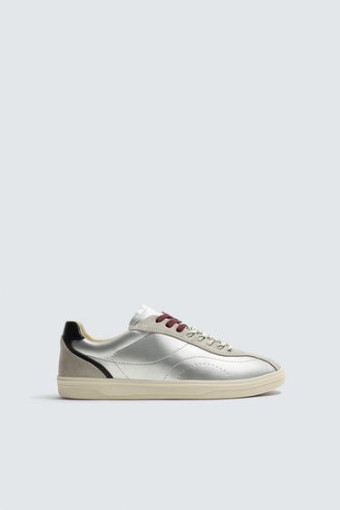 Zara METALLIC RETRO SNEAKERS - Silver