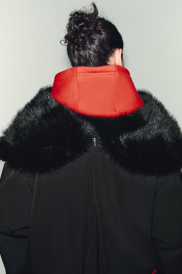 WATER-REPELLENT WINDPROOF QUILTED JACKET WITH FAUX FUR HOOD - Black by Zara