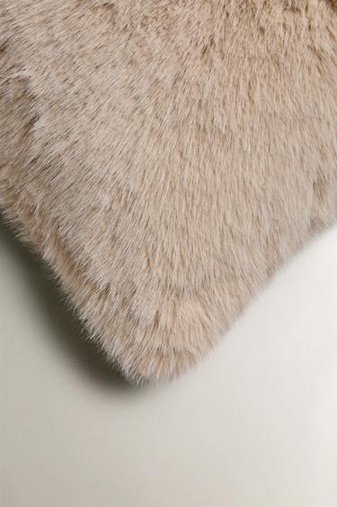 LONG PILE FAUX FUR CUSHION COVER - Ecru by Zara - Image 1