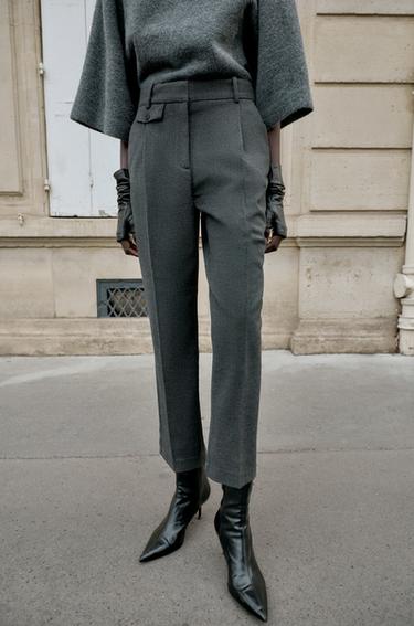 STRAIGHT-LEG DARTED TROUSERS - Mid-grey by Zara