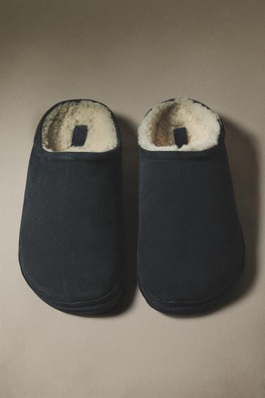 WARM LEATHER MULES - Navy Blue by Zara - Image 0