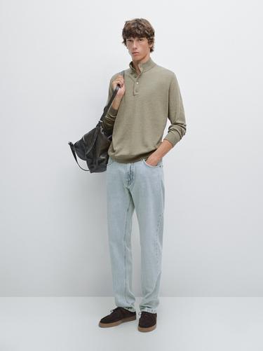 Zara Knit sweater with mock button neck - Khaki marl