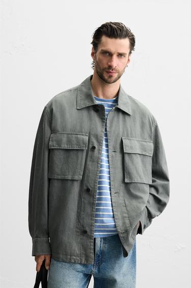 VESTE LIN - COTON POCHES - Gris de Zara - Image 1