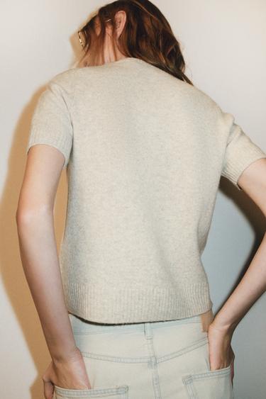 100% WOOL SHORT SLEEVE JUMPER - Sand / Marl by Zara - Image 2