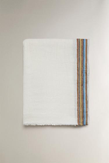 STRIPED LINEN THROW - Oyster-white by Zara