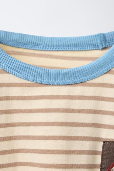 T-SHIRT À RAYURES AVEC PIÈCE POMME - Beige-marron de Zara - Image 2