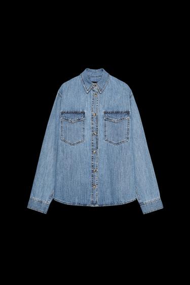 Zara DENIM SHIRT ZW COLLECTION - Blue - Image 0