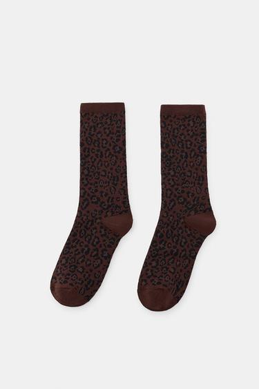 CALCETINES JACQUARD ESTAMPADO ANIMAL - Marrón de Zara