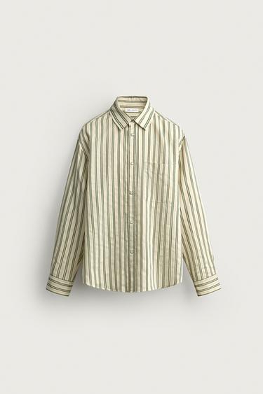 FLUID STRIPED SHIRT — Ecru / Green 1