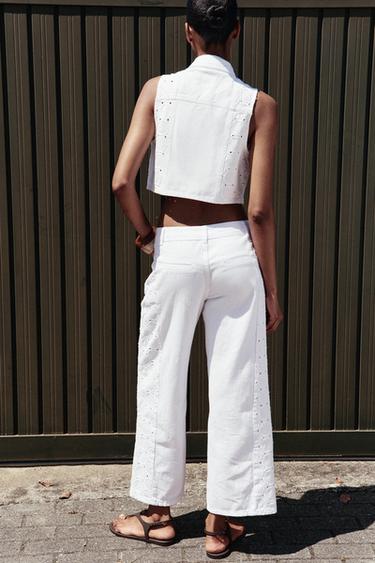 JEAN Z1975 À JAMBES LARGES BRODÉES PERFORÉES - Blanc de Zara - Image 3