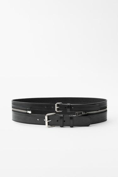 КОЛАН ТИП ПОЯС С ЦИП И ДВЕ ТОКИ - Черен от Zara