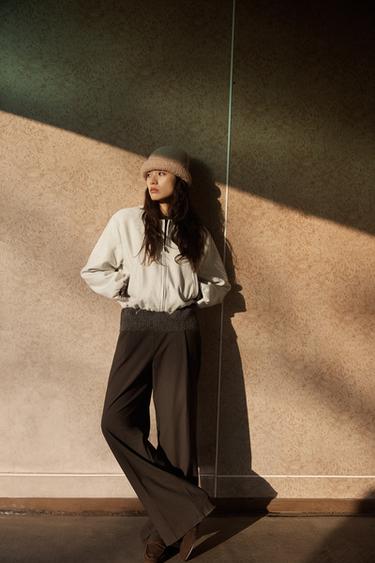 더블 웨이스트 와이드 팬츠 - Zara Brown Stripes