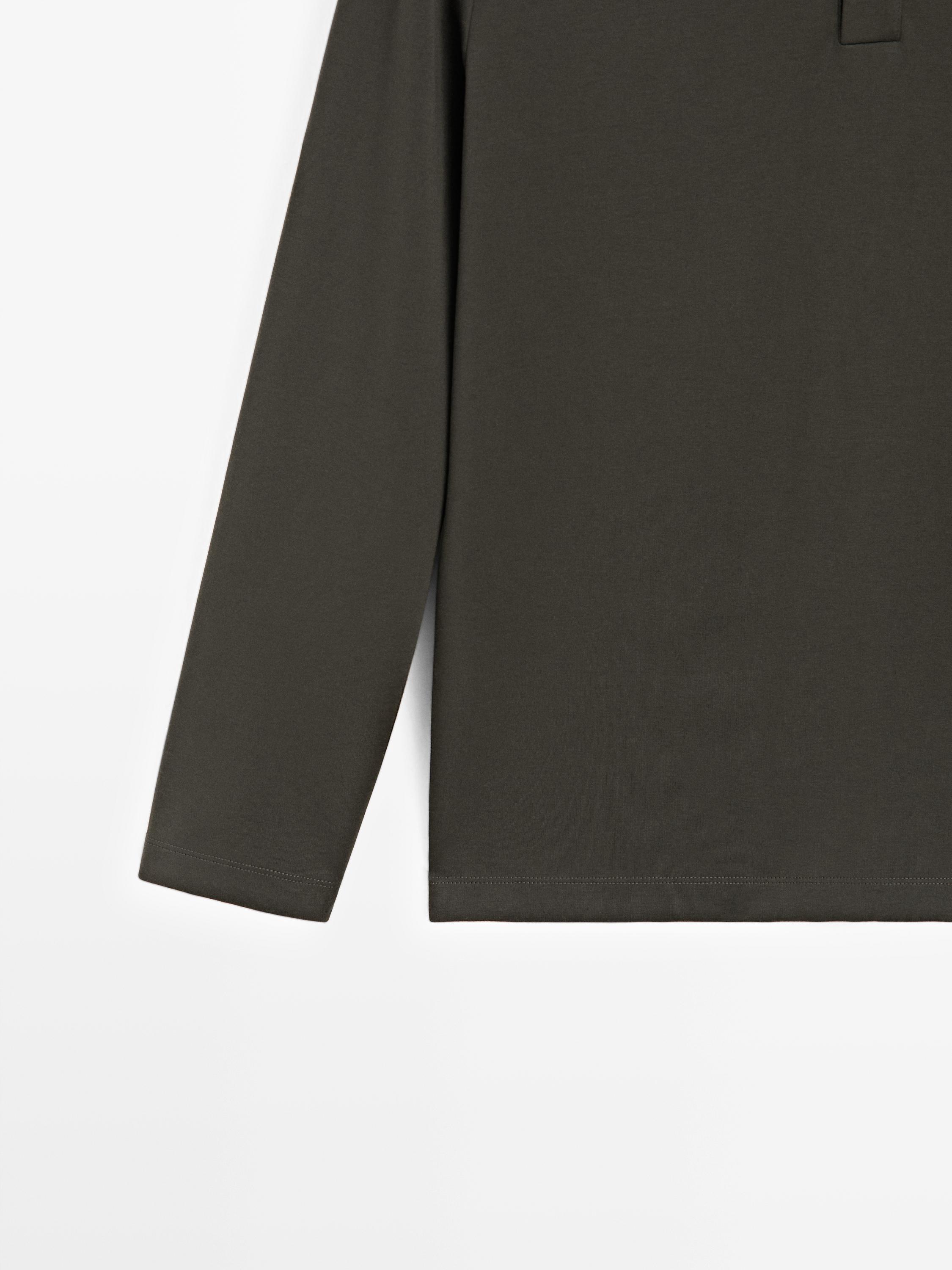 Long sleeve polo shirt with ribbed detail