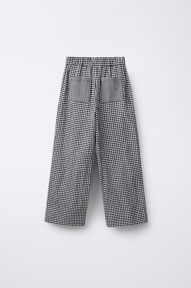 GINGHAM PRINT WIDE-LEG TROUSERS - Black / White by Zara - Image 1