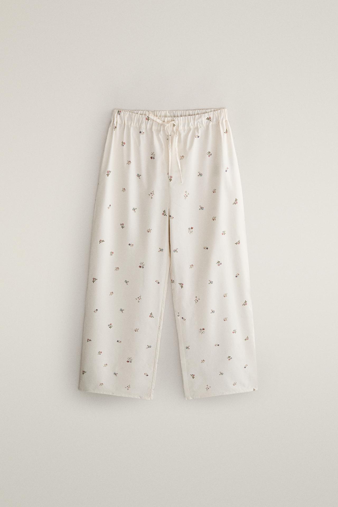 FLORAL PRINT PANTS — Oyster-white