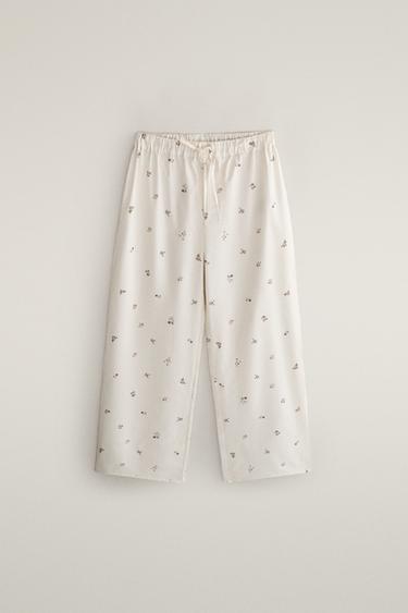 FLORAL PRINT PANTS — Oyster-white 1