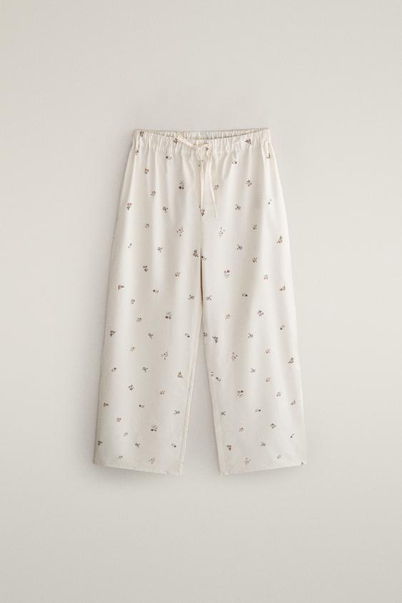 Zara FLORAL PRINT PANTS - Oyster-white - Image 0