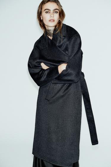 LONG WOOL COAT WITH BELT - Dark grey by Zara