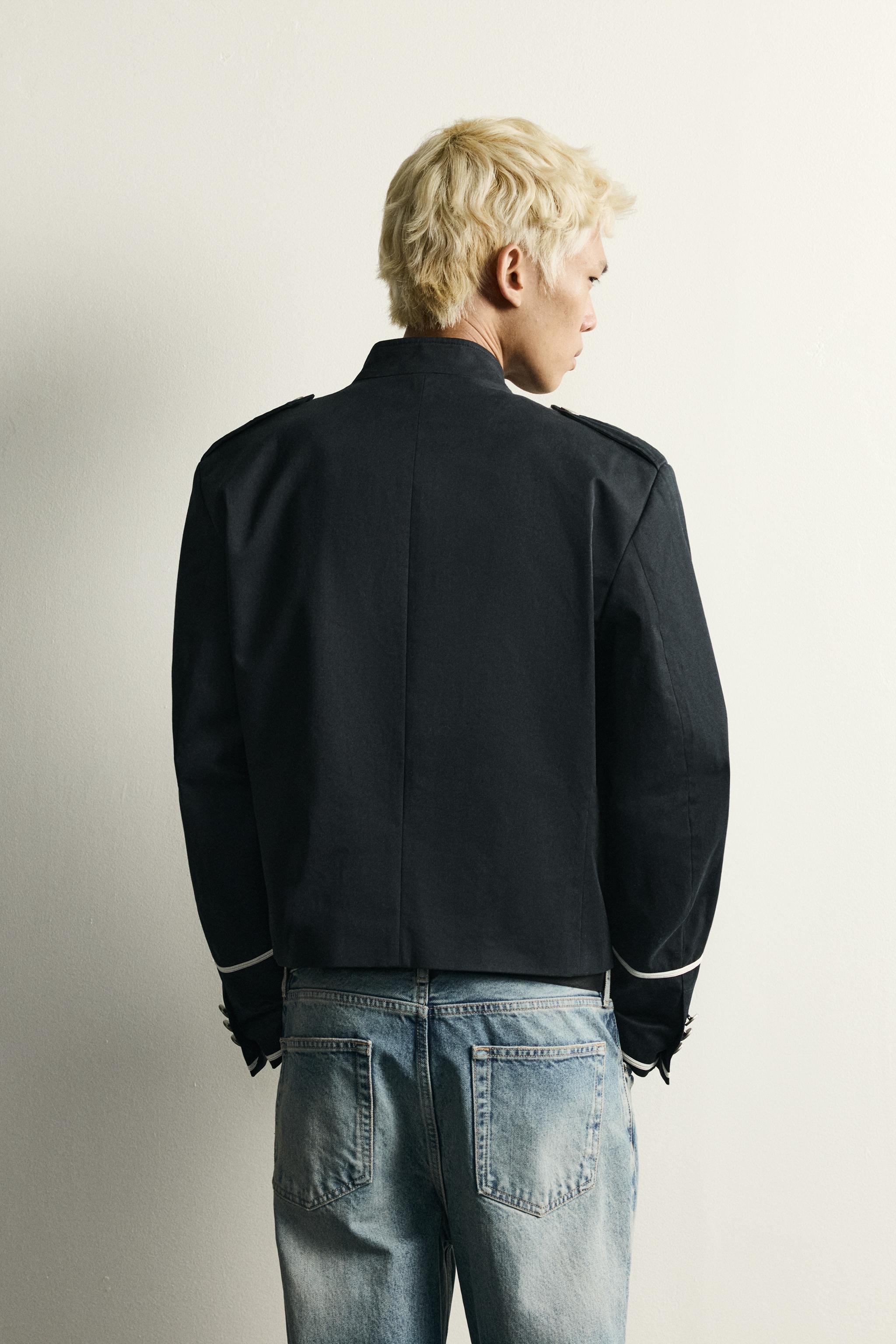 コントラストディテール クロップドジャケット - ブルー | ZARA Japan