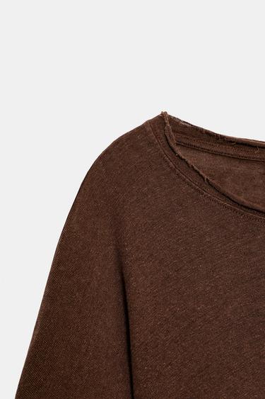 T-SHIRT CAPE EN COTON ET LIN - Marron de Zara - Image 7