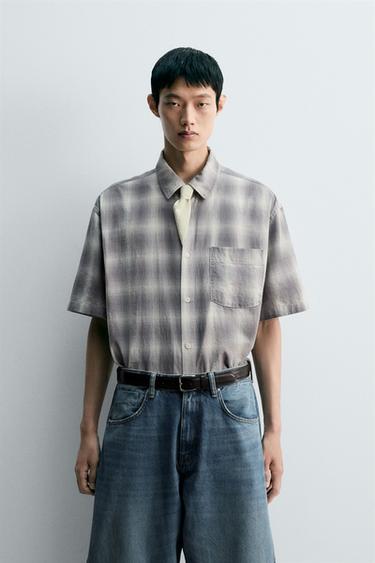 Zara 格紋紋理襯衫 - 煤灰色