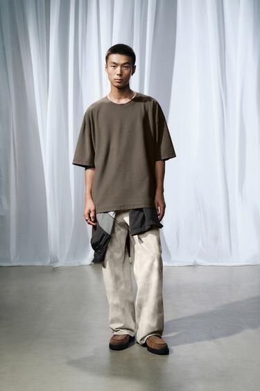 Zara 厚磅方正剪裁 T 恤 - 棕色