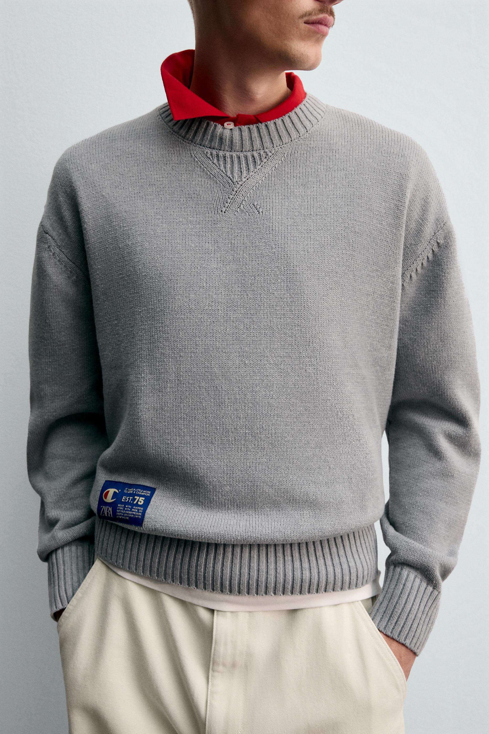 ZARA チャンピオンコラボ ストライプ柄パッチセーターL新品タグ付き ストライプ柄パッチ CHAMPION X ZARA セーター 3920/163/802