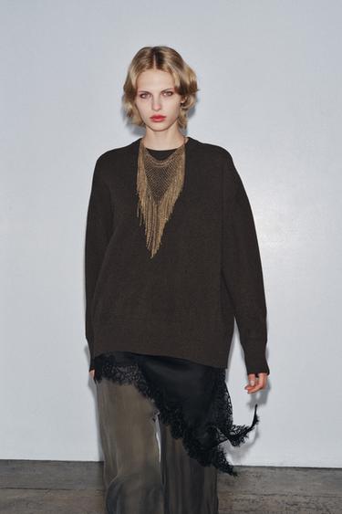 سترة 100% صوف OVERSIZE - بني الخاص بـ Zara