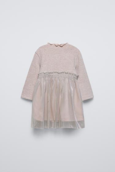 ПЛАТЬЕ ИЗ ТКАНИ SOFT TOUCH С ДЕТАЛЬЮ ИЗ ПОЛУПРОЗРАЧНОЙ ТКАНИ — ЭКРЮ от Zara — изображение 0