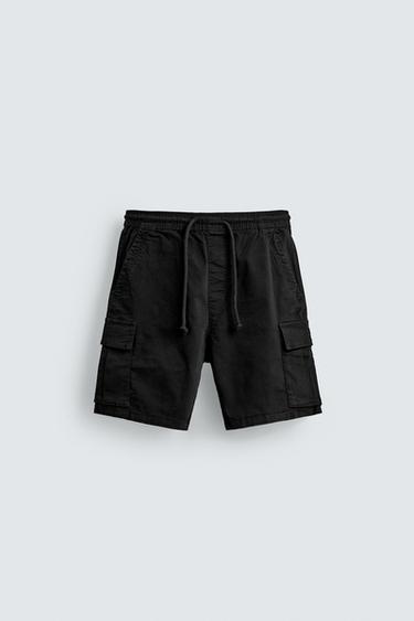 QUẦN SHORT BERMUDA CARGO DÁNG RELAXED FIT HIỆU ỨNG WASH - Màu đen từ Zara