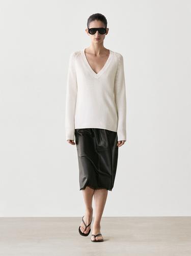 Zara Nappa leather midi skirt with lace detail - Black