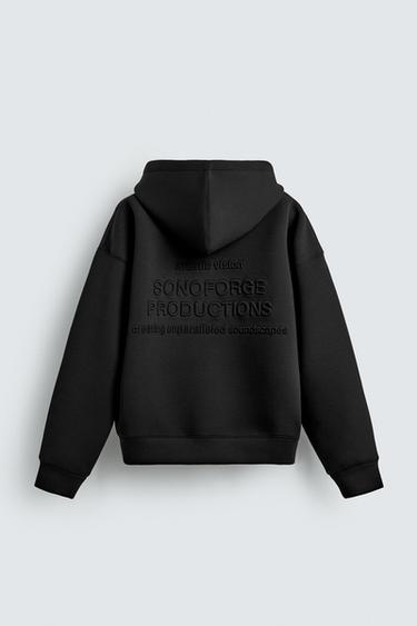 NEOPRENE-EFFECT SWEATSHIRT WITH EMBOSSED TEXT - Black by Zara