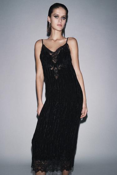 ZW COLLECTION VELVET CAMISOLE DRESS - Black by Zara