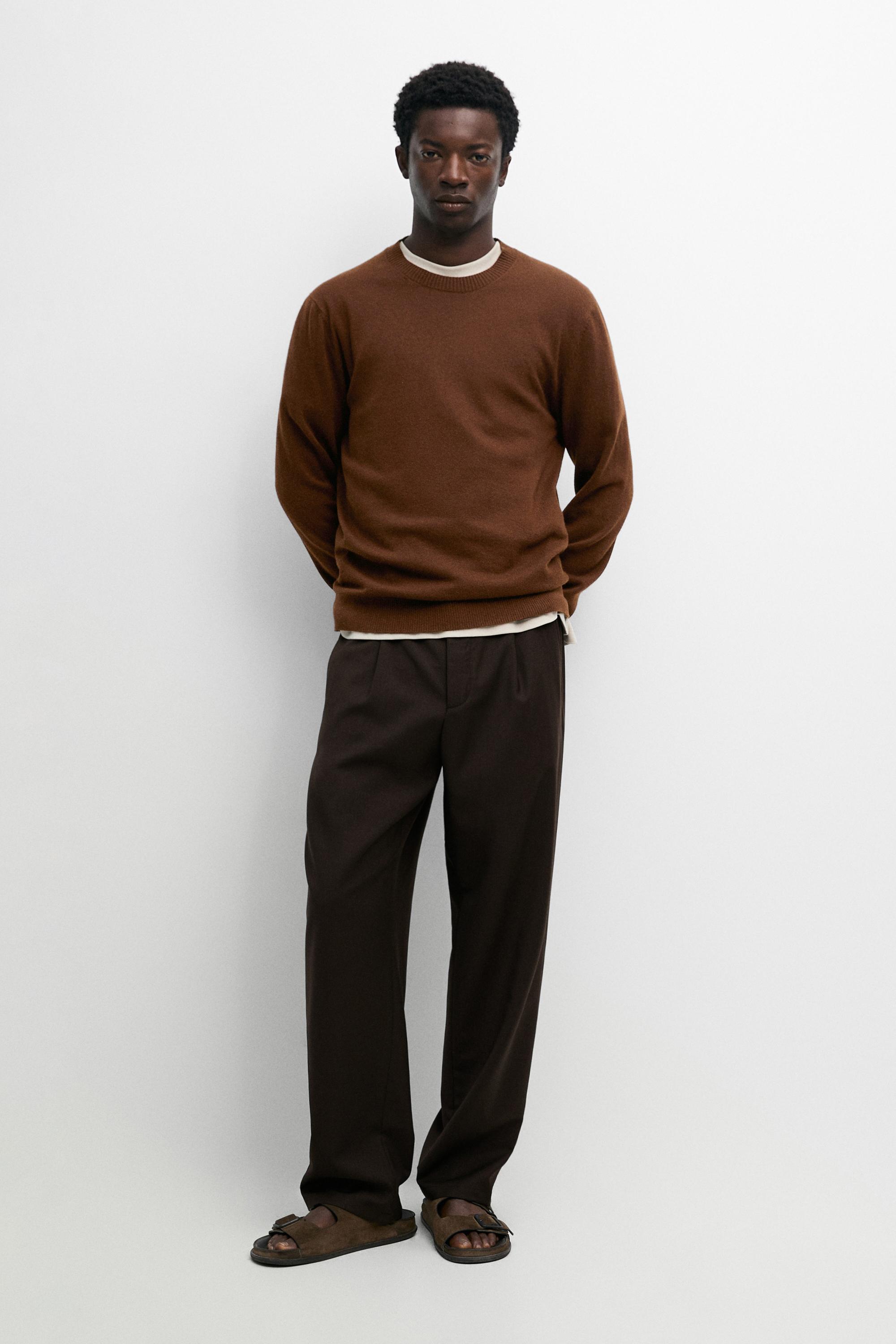 Knit cotton and wool sweater with crew neck