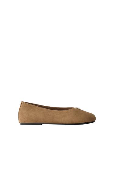 APPLIQUÉ BALLET FLATS - Brown by Zara