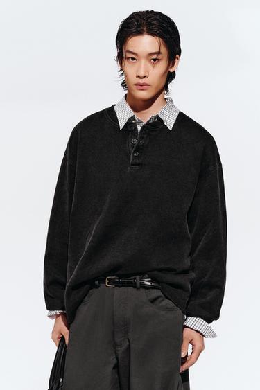 Zara 工裝領紋理運動衫 - 深無煙煤色