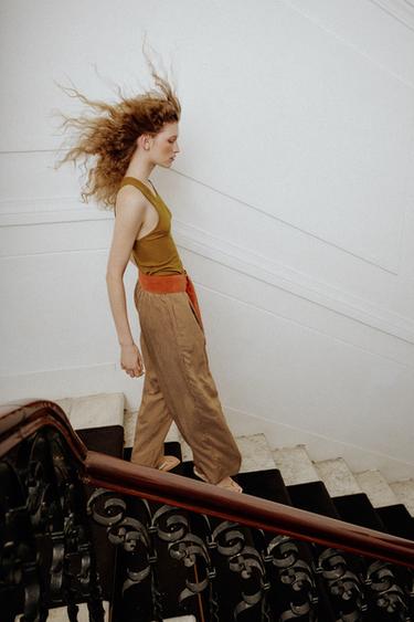 STRIPED WIDE-LEG TROUSERS - Caramel by Zara - Image 4