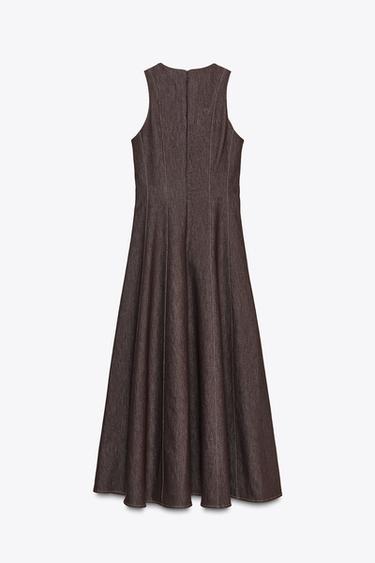 ROBE MIDI À SURPIQÛRES CONTRASTANTES - Marron de Zara - Image 5